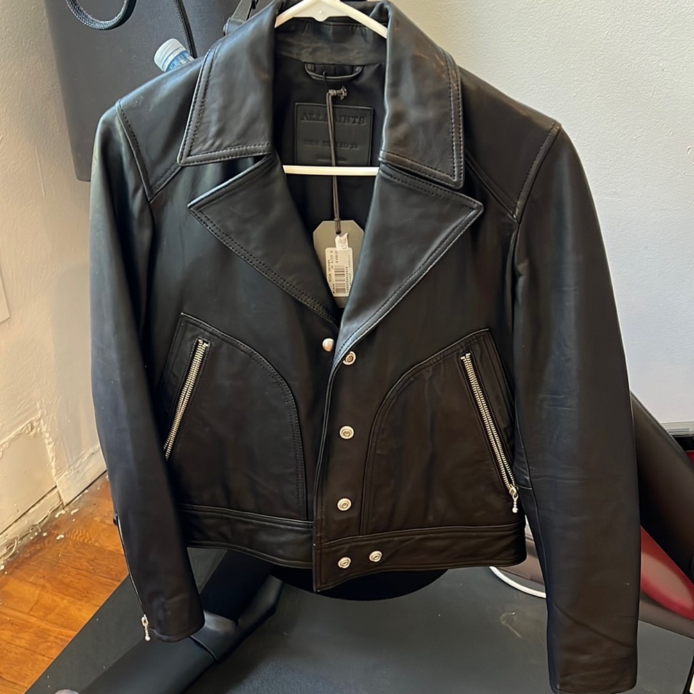 All Saints Black Leather Zola Jacket